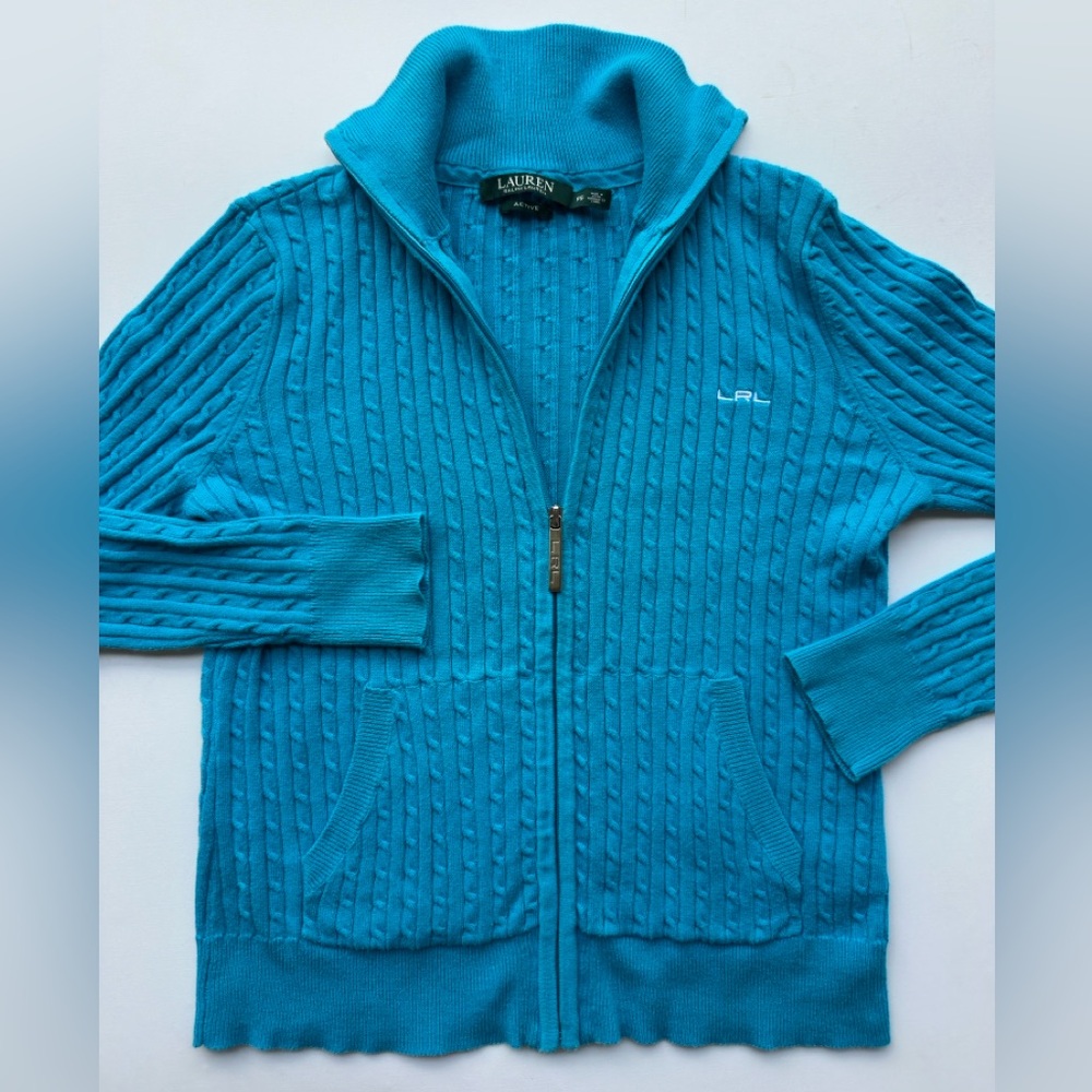 Lauren Ralph Lauren Active Full Zip Cable Knit Cotton Sweater Woman’s Size S P